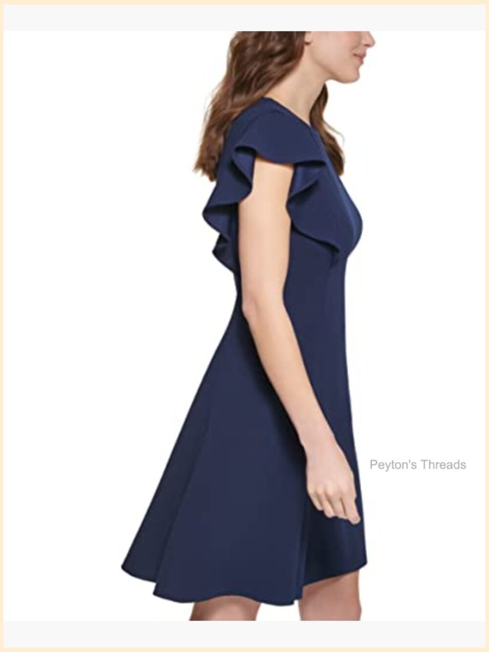 Flutter Sleeve Scuba Crepe Jewel Neck Dress - Knee-Length Cocktail Dress - Picture 2 of 4